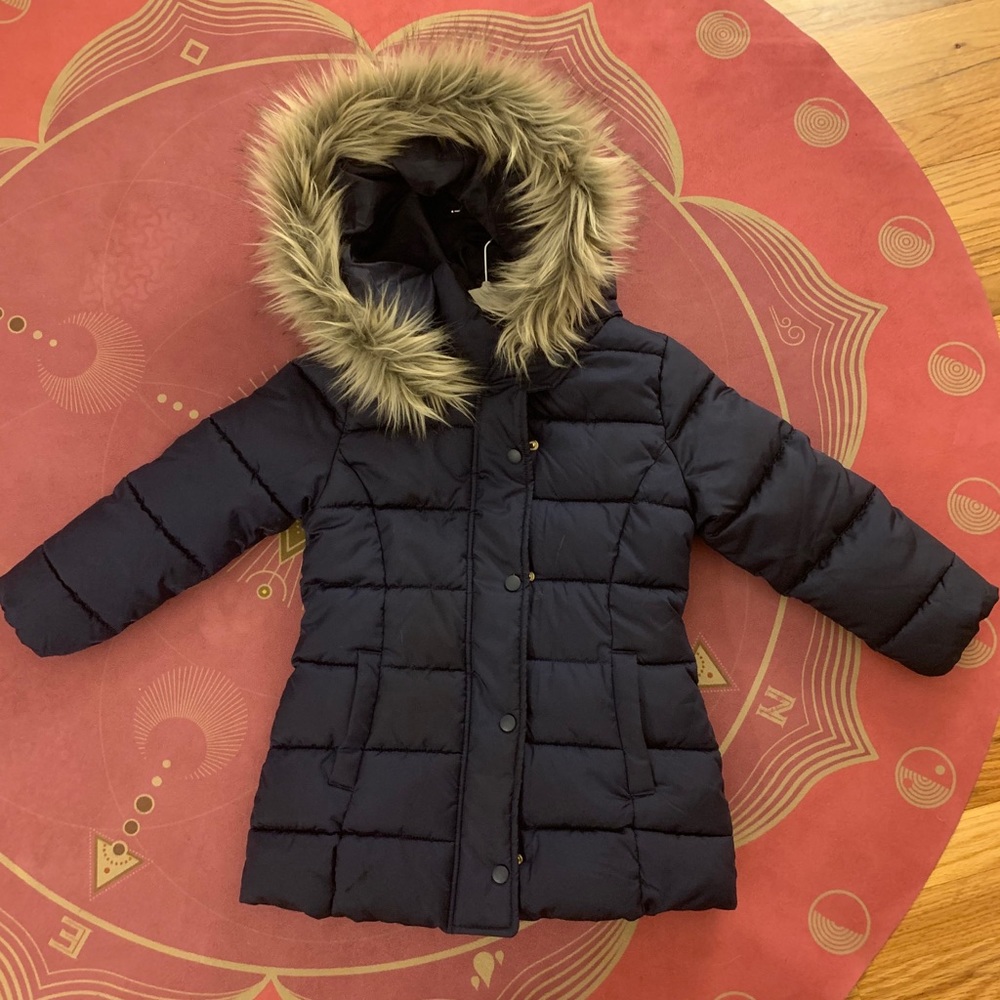 Kids Navy color H&M puffer coat with faux fur